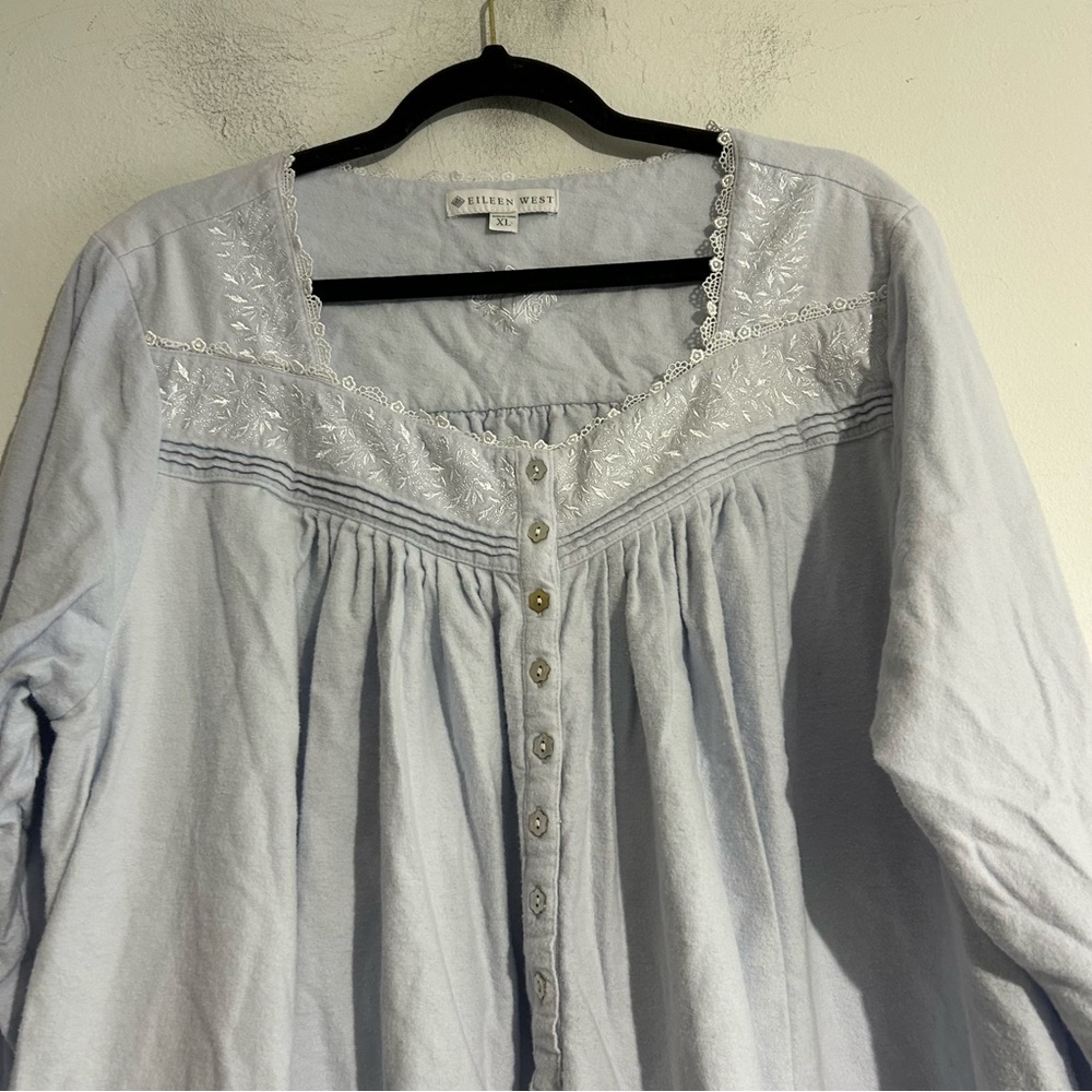 Eileen West Fairy Tale Cotton Flannel Nightgown Blue Size XL Embroidered Cottage - Picture 6 of 13